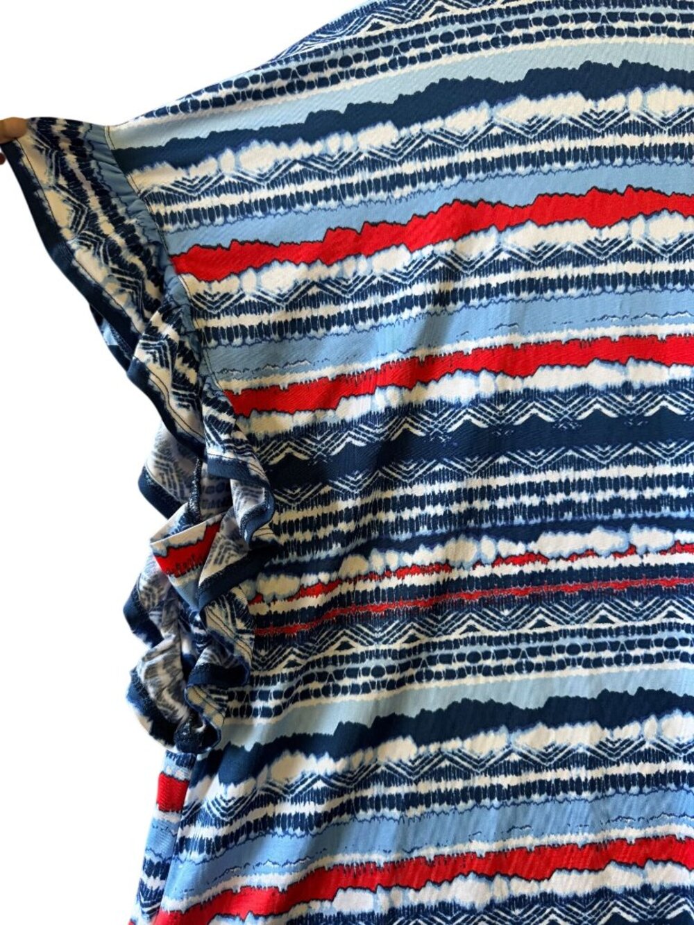 Ruby Rd. Womens 2X Striped Ruffle Sleeve Top V-Neck - Picture 7 of 8